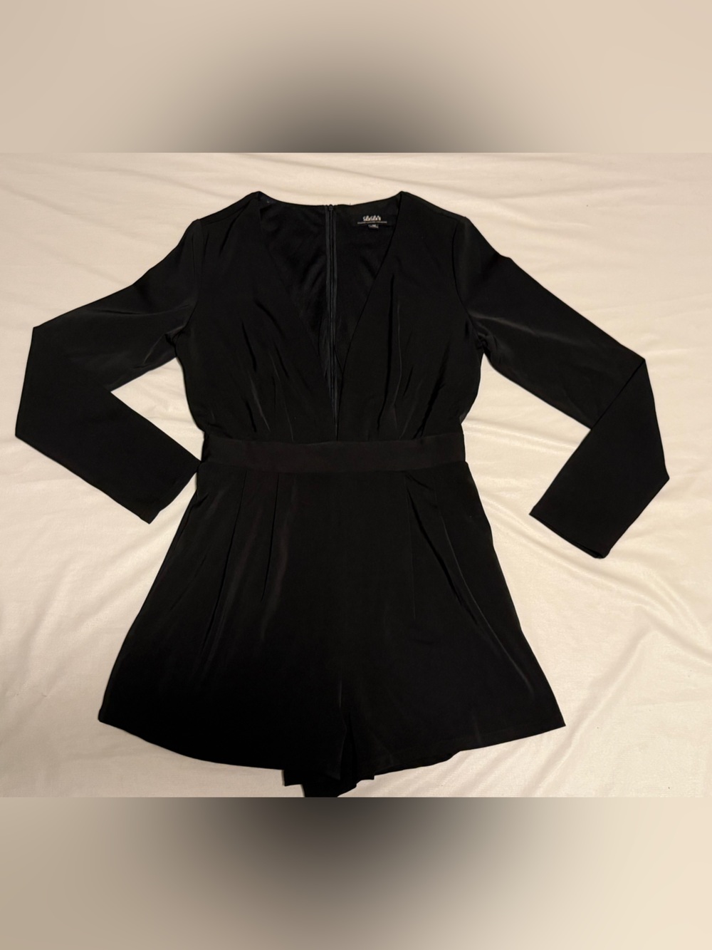 Lulu's Black Deep V-Neck Long Sleeve Romper